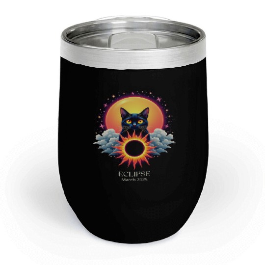Solar Eclipse March 2025 Cat Lover Astronomy 03.25 Chill Wine Tumblers