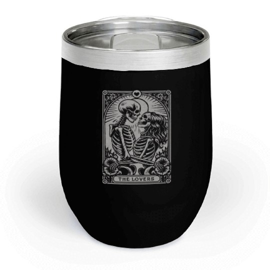 Vintage Gothic Skeleton Couple Tarot Card with Chill Wine Tumblers