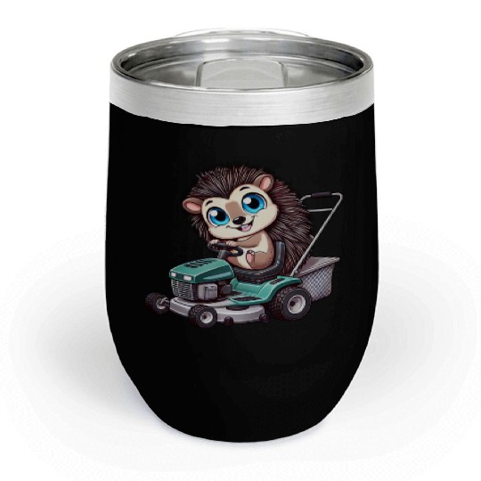 Hedgehog on Tractor Gardening Lawn Care Chill Wine Tumblers