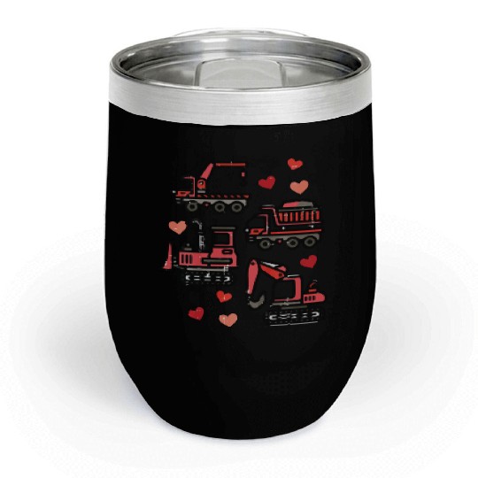 Valentines Construction Trucks Boys Kids Toddler Chill Wine Tumblers
