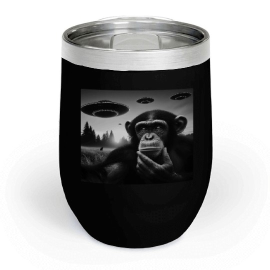 Chimp Monkey Ape Funny Selfie with UFOs Weird Alie Chill Wine Tumblers