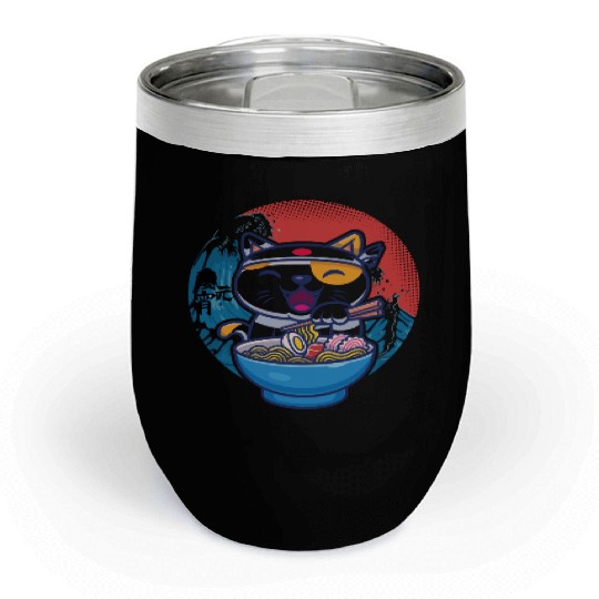 Japanese cat ramen Chill Wine Tumblers