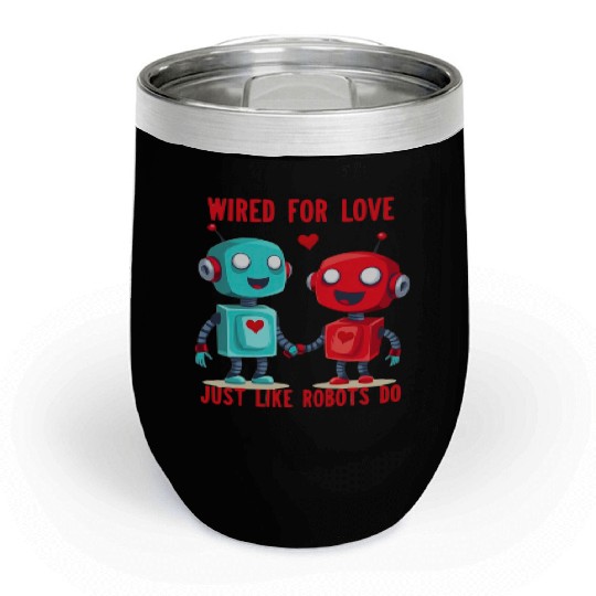 Valentine's Day Gift: Two Robots in Love on Bella Chill Wine Tumblers