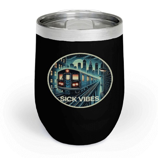 Retro Futuristic Subway Train - Neon Cyberpunk Cit Chill Wine Tumblers