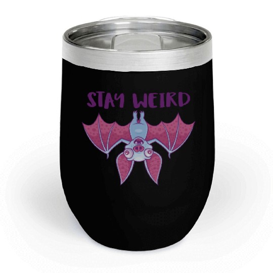 Stay Weird Quirky Albino Vampire Bat Cartoon Chill Wine Tumblers