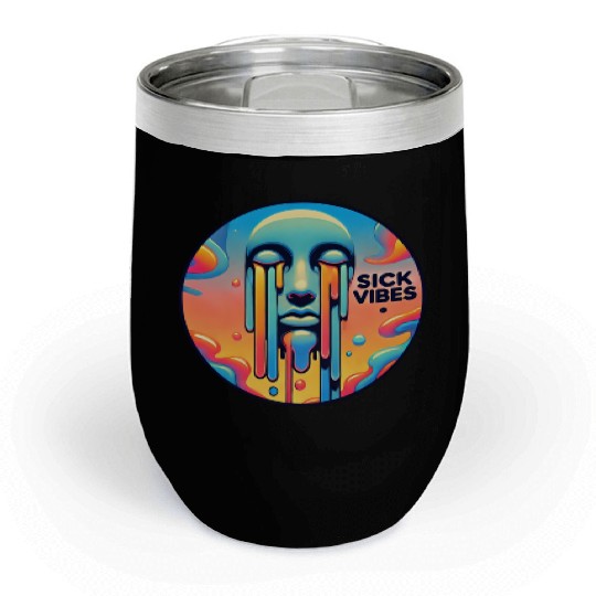 Psychedelic Melting Face with Vibrant Neon Chill Wine Tumblers