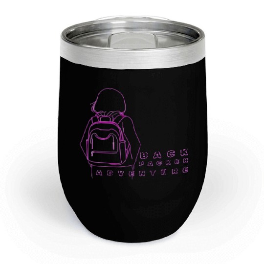 Neon Backpack Adventure Illustration Chill Wine Tumblers