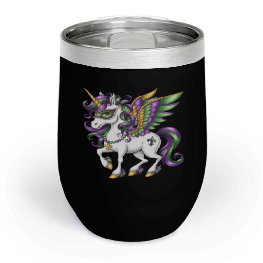 Happy Mardi Gras Unicorn Mask New Orleans Girls Chill Wine Tumblers