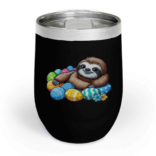 Cute Sloth Easter Egg Cartoon Chilling Chill Wine Tumblers
