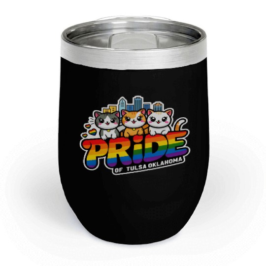 Pride of Tulsa City Oklahoma USA Rainbow Flag Chill Wine Tumblers