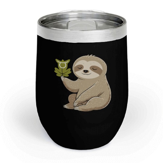 Taurus Zodiac Sloth with Leaf Symbol Serenity Chill Wine Tumblers