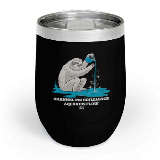 Channeling Brilliance Aquarius Zodiac Sloth Flow Chill Wine Tumblers