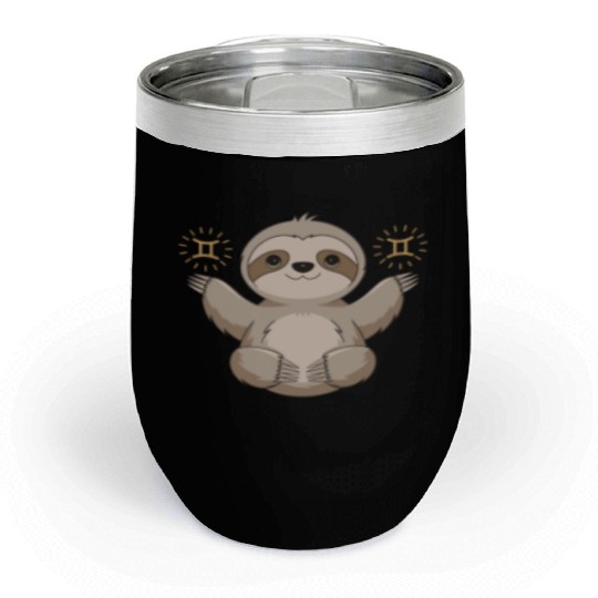 Adorable Gemini Zodiac Sloth Embraces Gemini Charm Chill Wine Tumblers