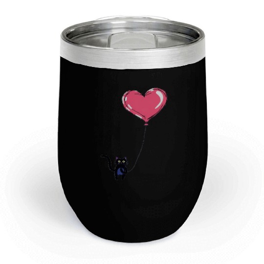 Cat Holding a Heart-Shaped Balloon Chill Wine Tumblers