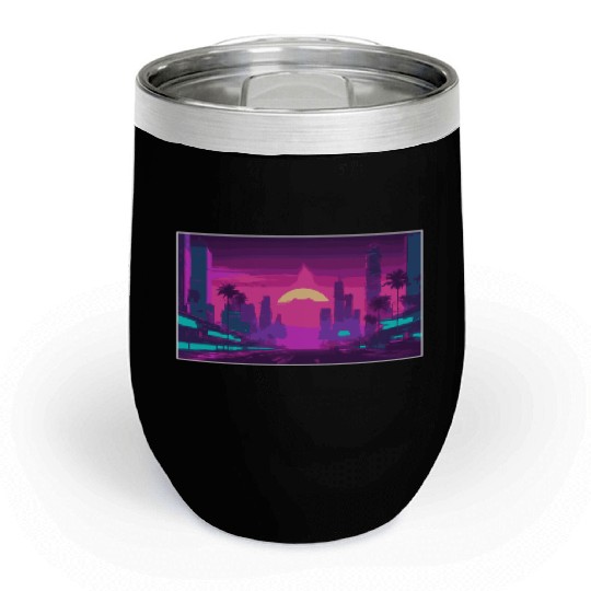 Neon Paradise Vaporwave Sunset Vibes Chill Wine Tumblers