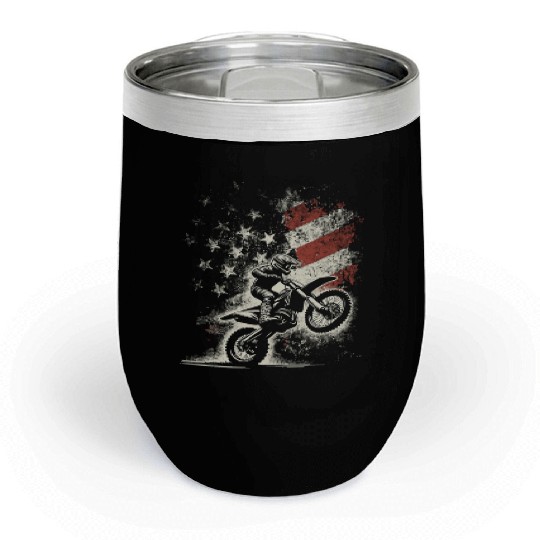 Vintage Patriotic Dirt Bike Motocross USA American Chill Wine Tumblers