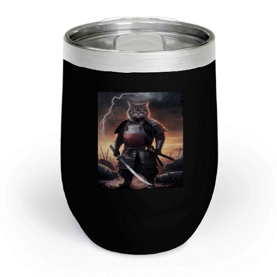 Japanese Cat Samurai Cat Chill Wine Tumblers