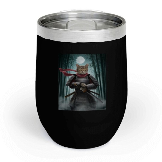 Japanese Cat Samurai Cat Chill Wine Tumblers