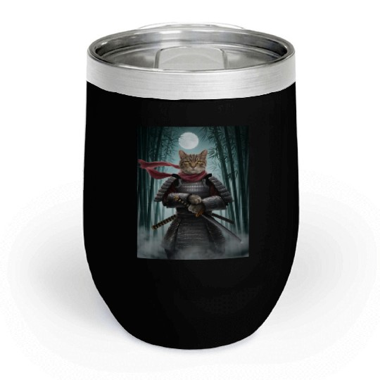 Japanese Cat Samurai Cat Chill Wine Tumblers