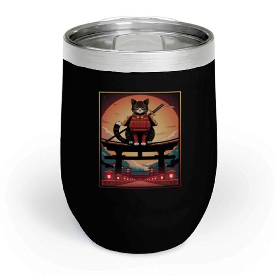 Japanese Cat Samurai Cat Chill Wine Tumblers