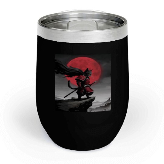Japanese Cat Samurai Cat Chill Wine Tumblers