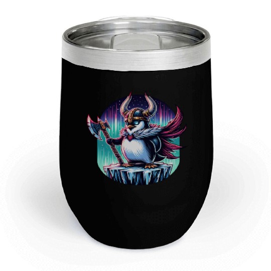 Viking Penguin Warrior Under Northern Lights Chill Wine Tumblers