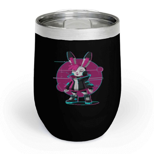 Cyber Bunny with Futuristic Style and Neon Colors Chill Wine Tumblers