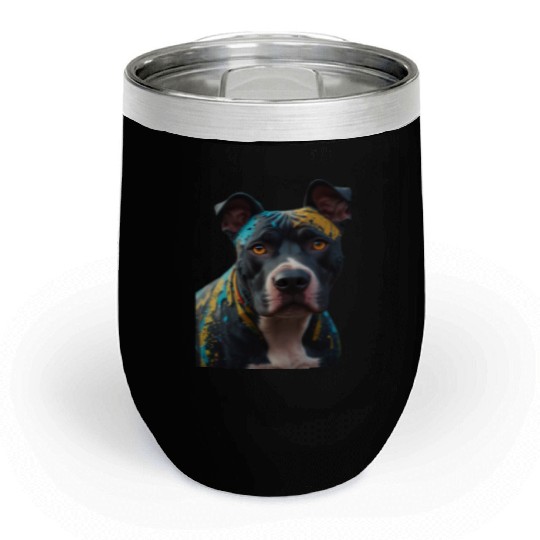 A graffiti-style pitbull portrait, colorful street Chill Wine Tumblers