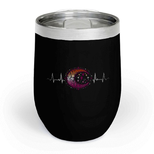 Lesbian Heartbeat Celestial Moon Pride Aesthetic Chill Wine Tumblers