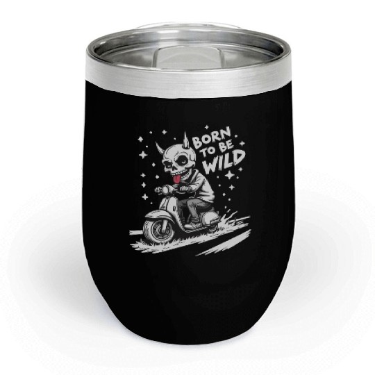 Born to Be Wild - Skull Devil on Scooter Chill Wine Tumblers