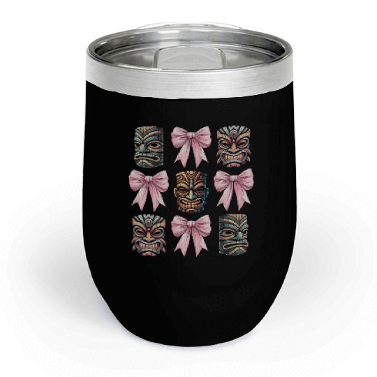 Coquette Bow Tiki Luau Hawaiian Hawaii Tiki Mask Chill Wine Tumblers