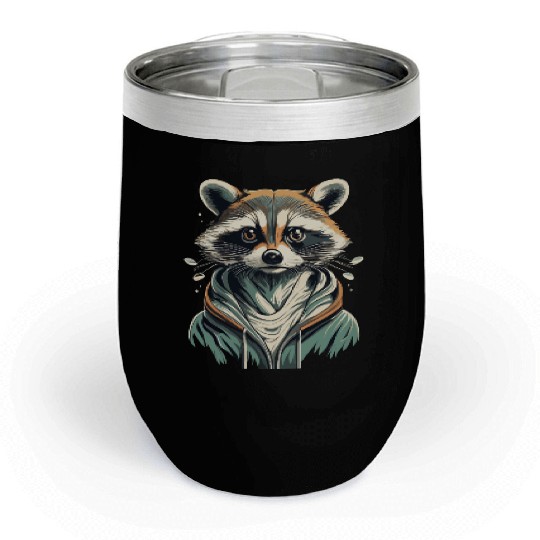 fashionista raccoon with trendy jacket Chill Wine Tumblers