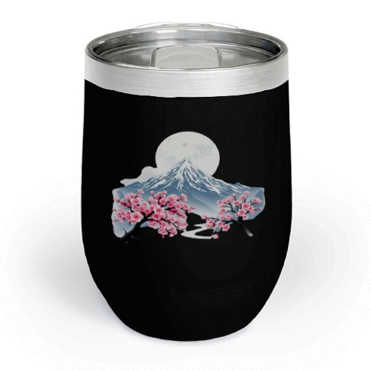 Japanese mount fuji Sakura tree Cherry blossom Chill Wine Tumblers