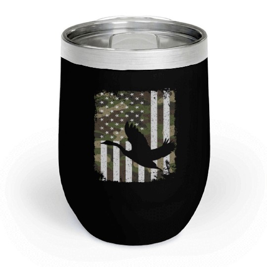 Goose Hunting Camo US Flag For Hunter Camouflage Chill Wine Tumblers