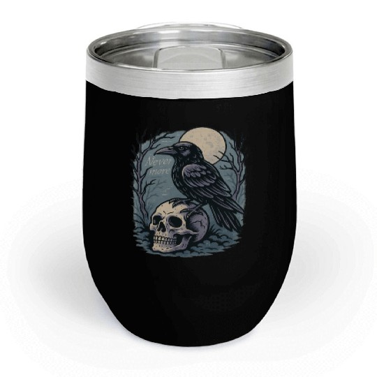 Nevermore Raven Skull Gothic Poe Poetry Chill Wine Tumblers