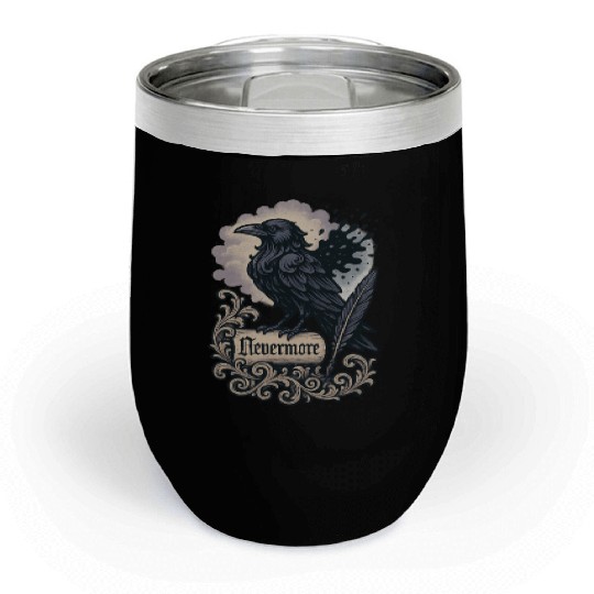Baroque Raven Nevermore Scroll Poe Poetry Chill Wine Tumblers