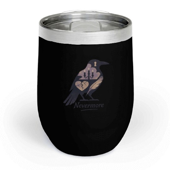 Raven Silhouette Surreal Collage Poe Nevermore Chill Wine Tumblers