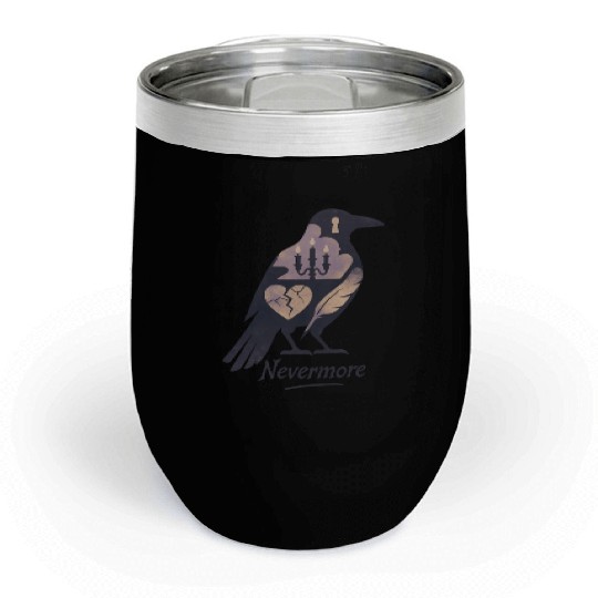Raven Silhouette Surreal Collage Poe Nevermore Chill Wine Tumblers