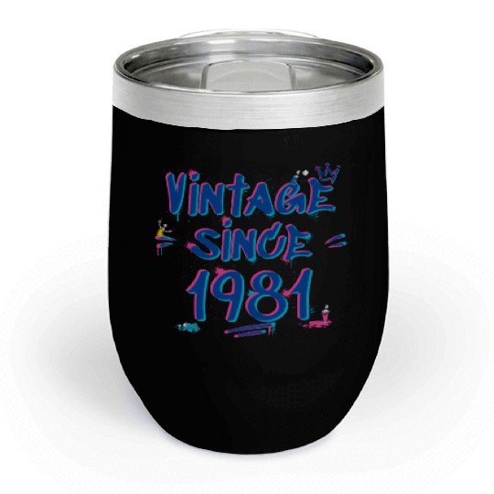 Vintage Since 1981 Graffiti Glitch 44th Bday Vibes Chill Wine Tumblers