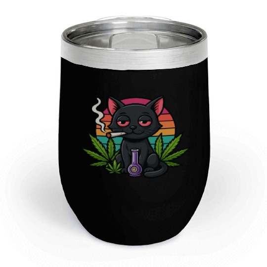 Cute Cat Smoking Weed Chill Wine Tumblers