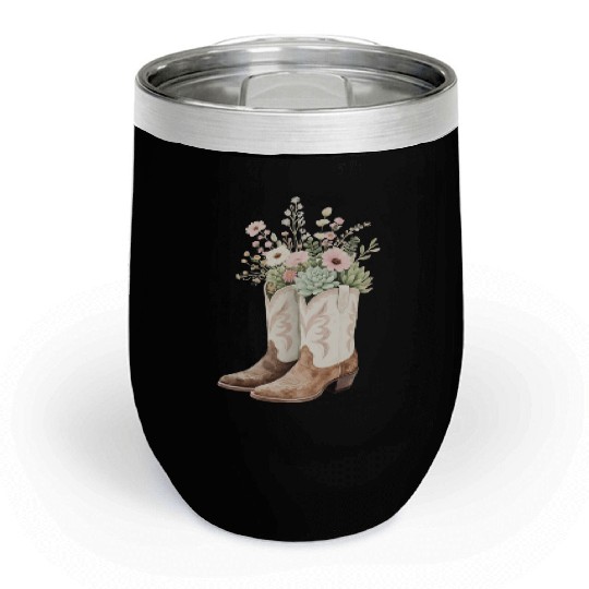 Boho Bloom Boots: Wildflower Cowgirl Style Chill Wine Tumblers