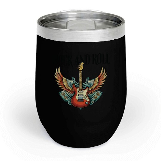 Vintage Retro 80s Rock Roll Music Guitar Wing Chill Wine Tumblers