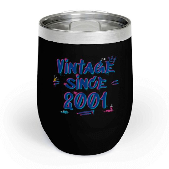 Vintage Since 2001 Graffiti Glitch 24th Bday Vibes Chill Wine Tumblers