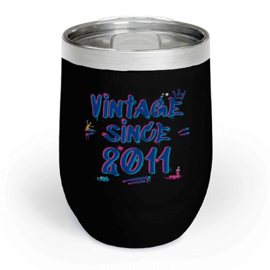 Vintage Since 2011 Graffiti Glitch 14th Bday Vibes Chill Wine Tumblers