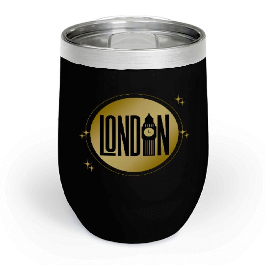 Black & Gold London Skyline Retro City Pride Chill Wine Tumblers