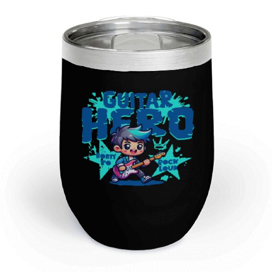 Guitar Hero Kid – Cute Rock Star Cartoon Chill Wine Tumblers | Bor