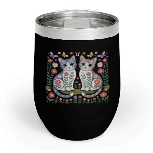 Gemini Zodiac Twin Cats Art Chill Wine Tumblers