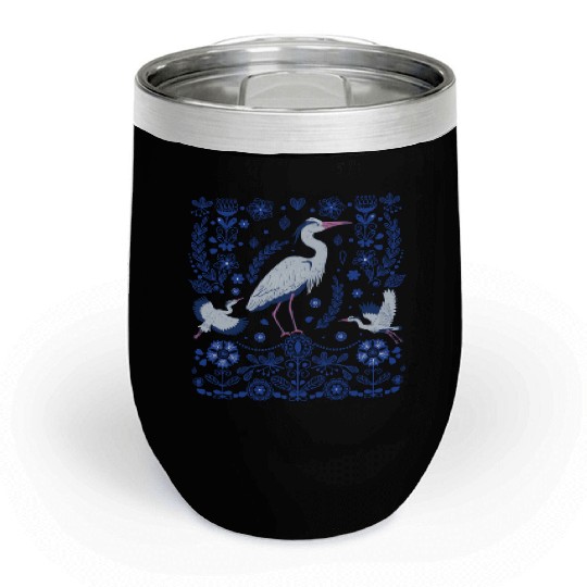 Great Blue Heron Folk Art Chill Wine Tumblers