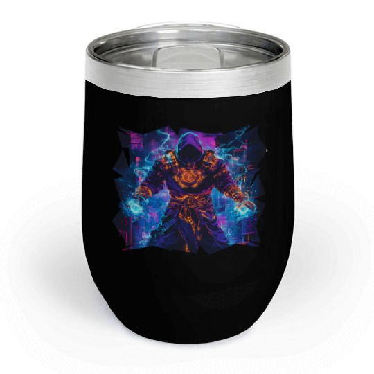 Bright Magician With Energy Aura In Neon Colors Chill Wine Tumblers
