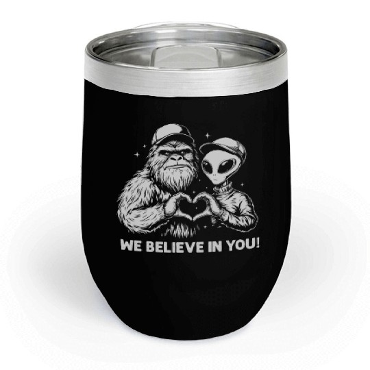 Alien Bigfoot Heart Hands Cryptid Funny Chill Wine Tumblers